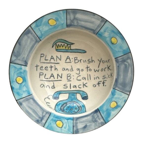 Tom Edwards Plans A And B Humorous 5.5” Diameter Bowl - Picture 1 of 9